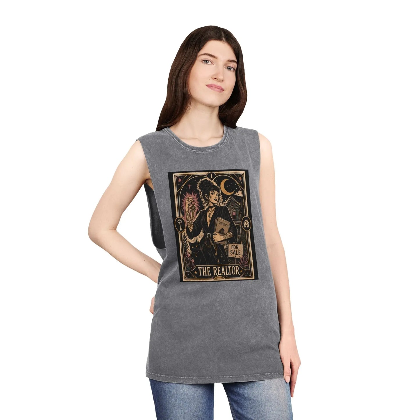 The Realtor Tarot Card Graphic Tank Top — Vintage Occult Real Estate Design Printify