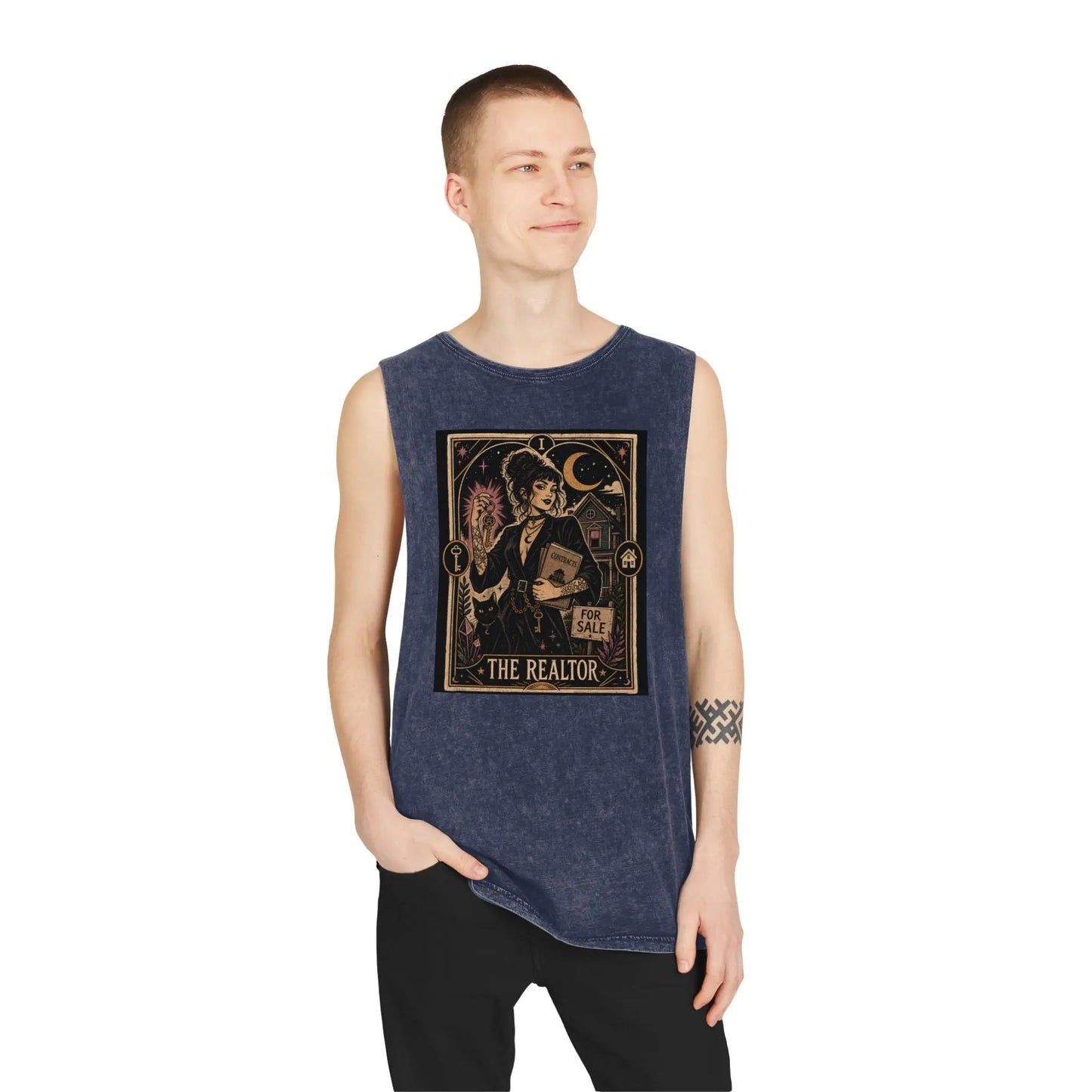The Realtor Tarot Card Graphic Tank Top — Vintage Occult Real Estate Design Printify