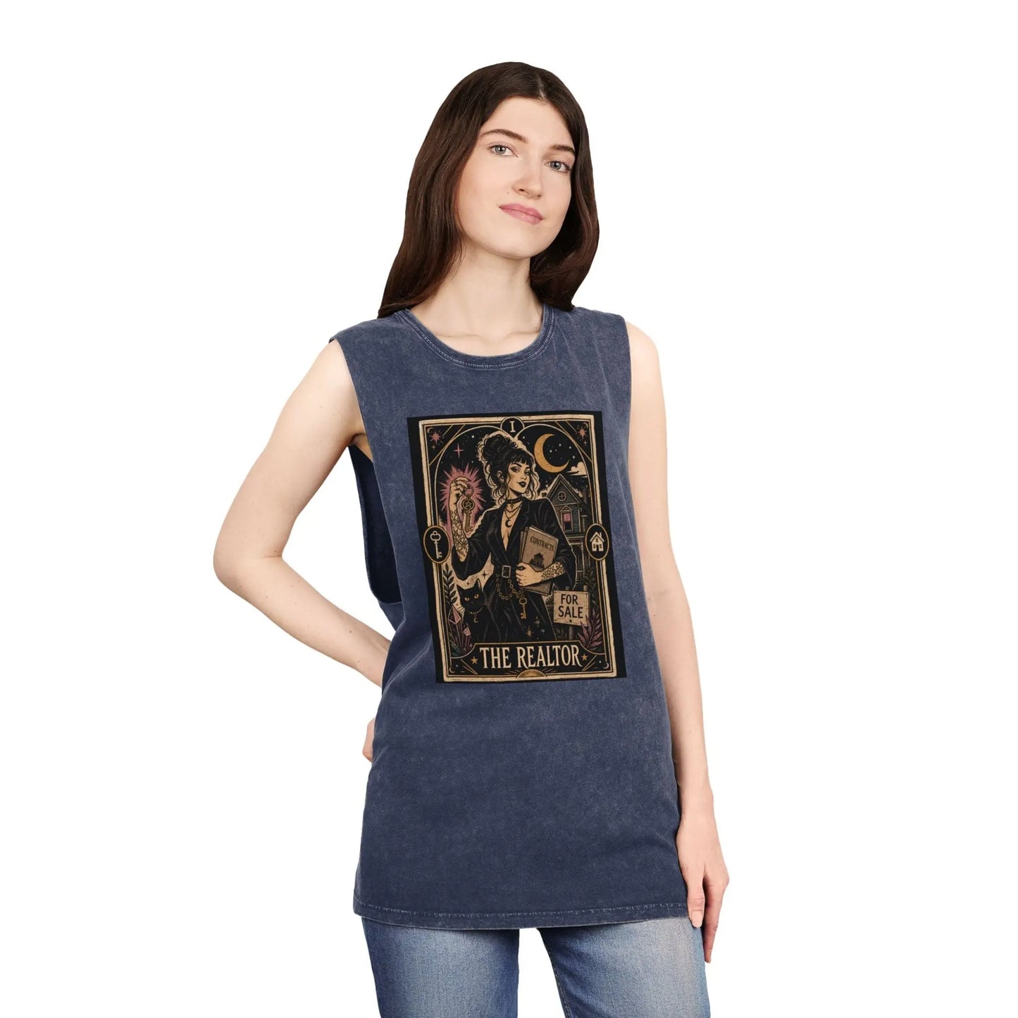 The Realtor Tarot Card Graphic Tank Top — Vintage Occult Real Estate Design Printify