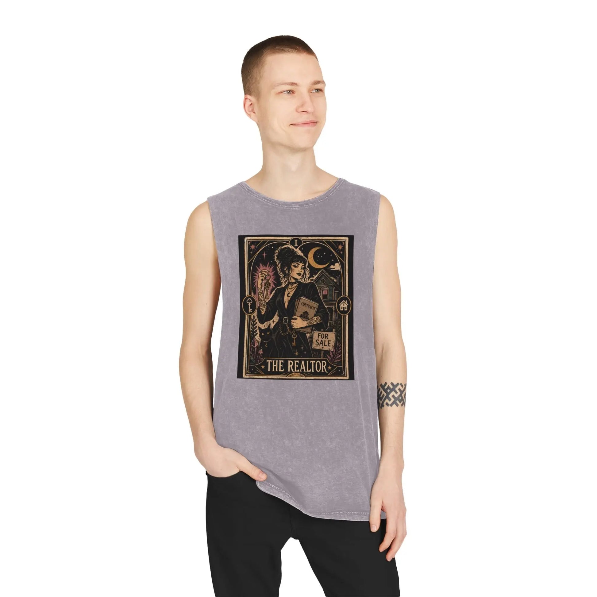 The Realtor Tarot Card Graphic Tank Top — Vintage Occult Real Estate Design Printify