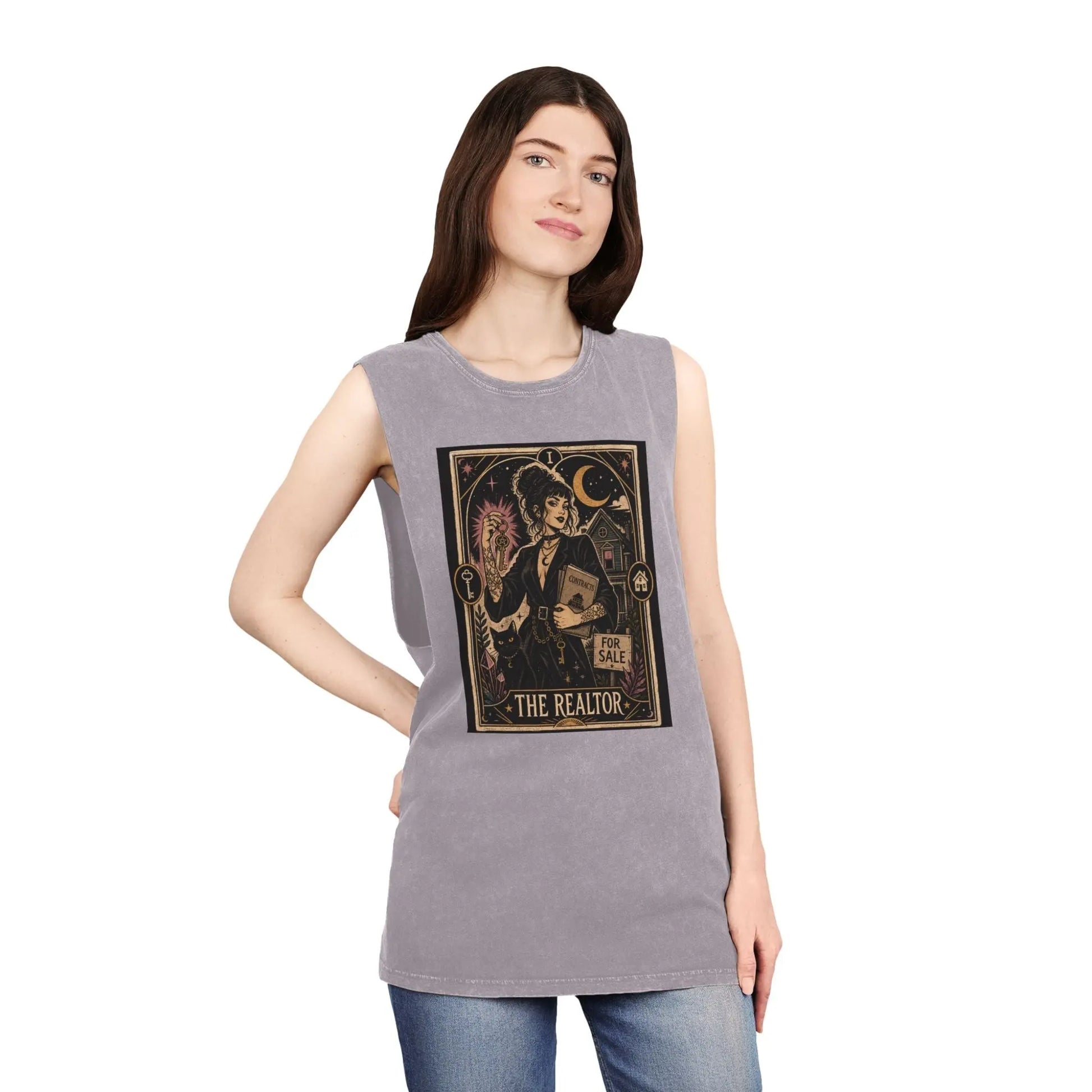 The Realtor Tarot Card Graphic Tank Top — Vintage Occult Real Estate Design Printify
