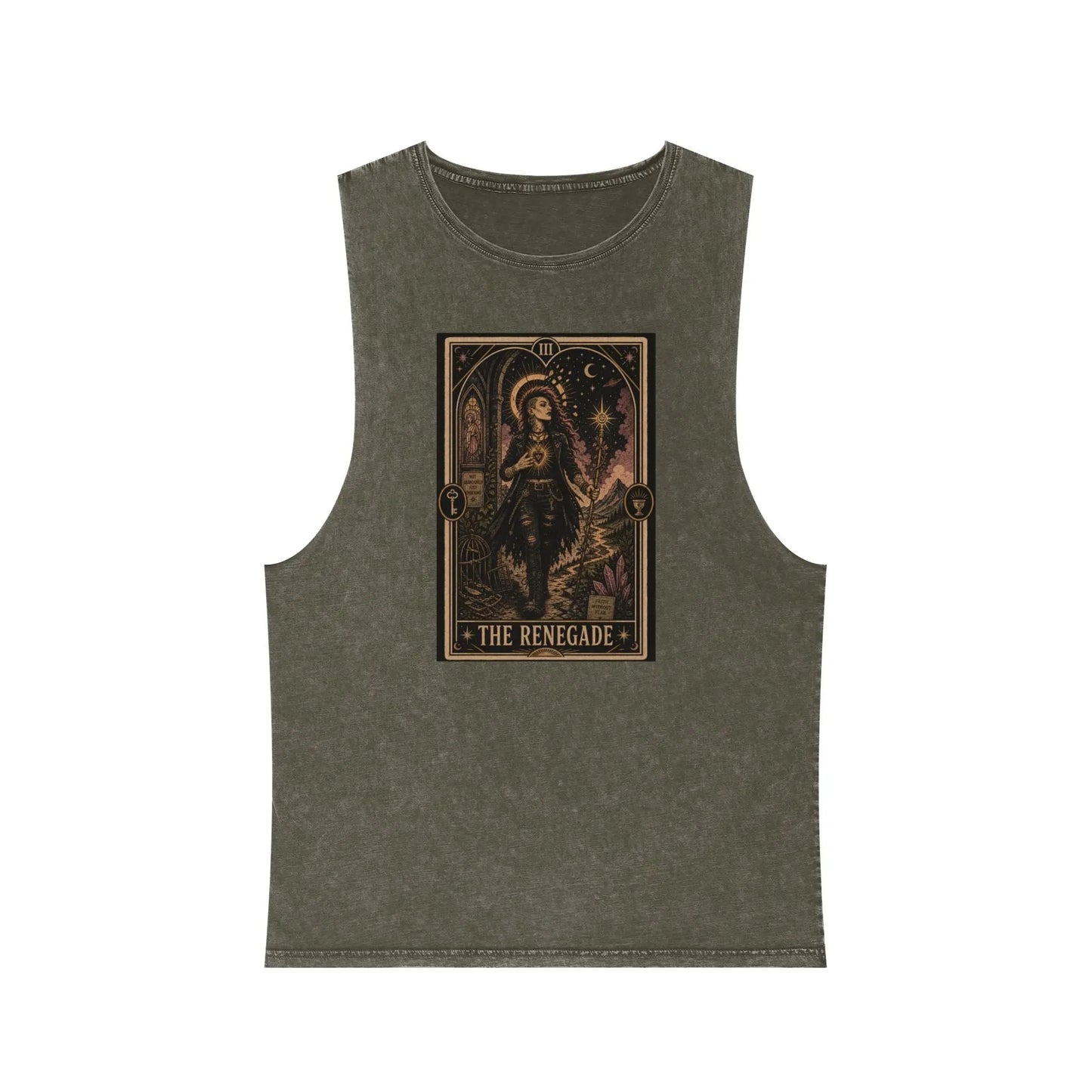 The Renegade Tarot Card: Ritual of Fearless Faith Stonewashed Tank Printify