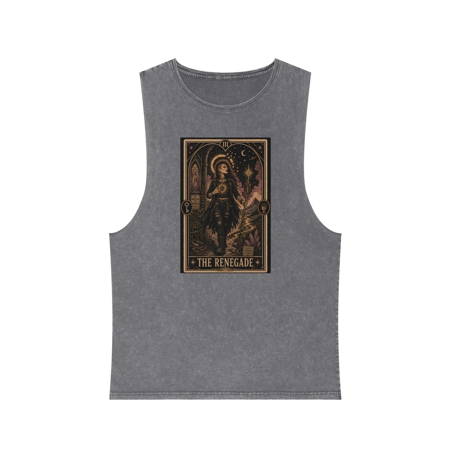 The Renegade Tarot Card: Ritual of Fearless Faith Stonewashed Tank Printify