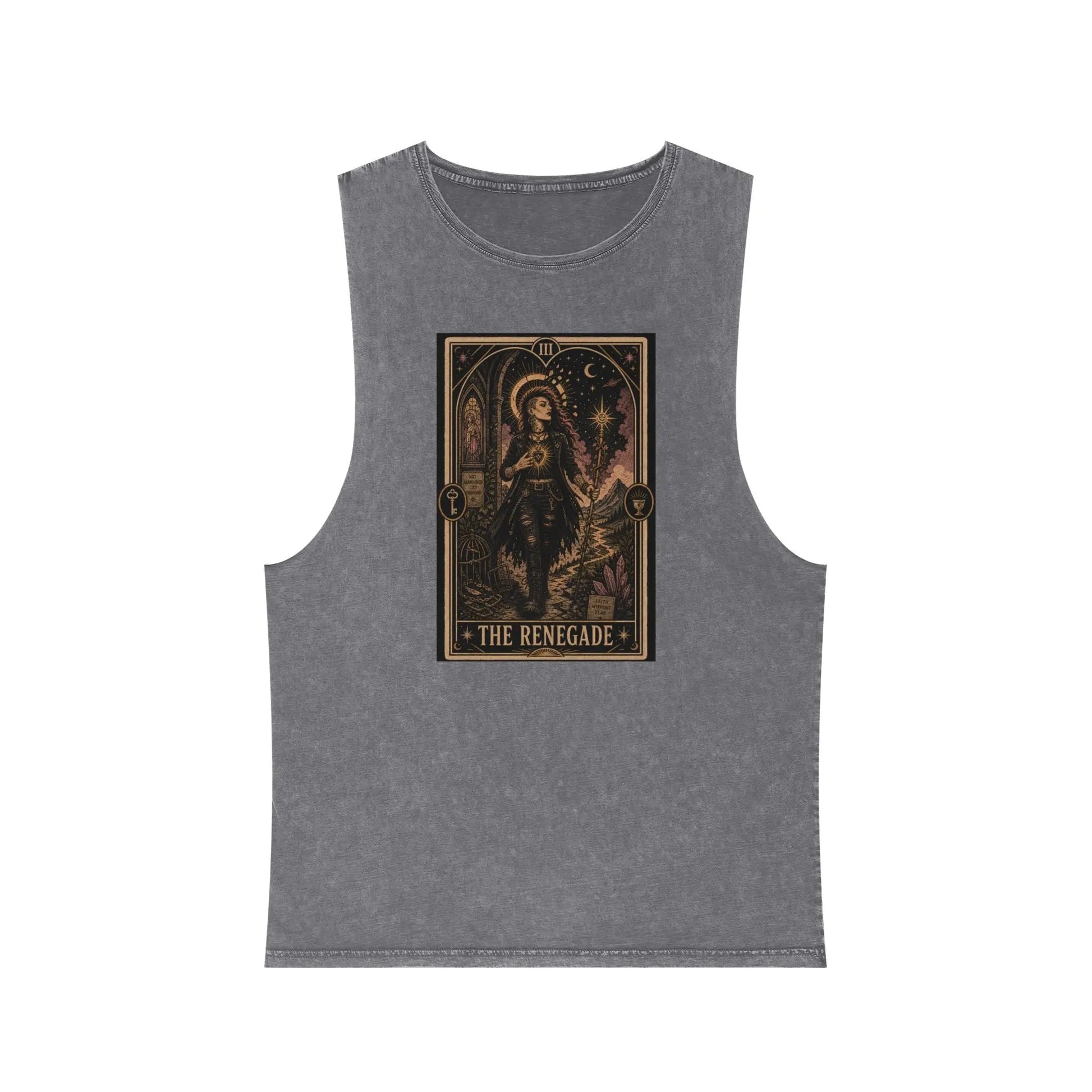 The Renegade Tarot Card: Ritual of Fearless Faith Stonewashed Tank Printify