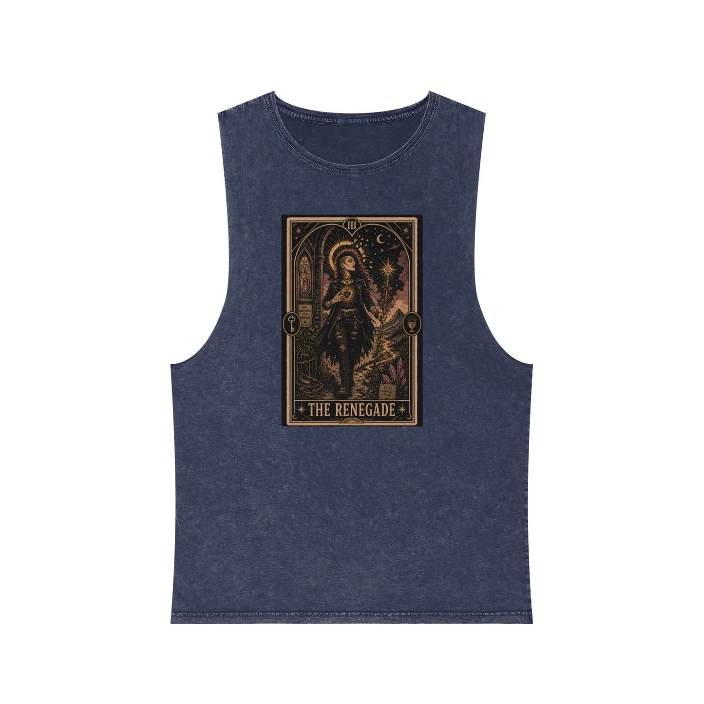 The Renegade Tarot Card: Ritual of Fearless Faith Stonewashed Tank Printify