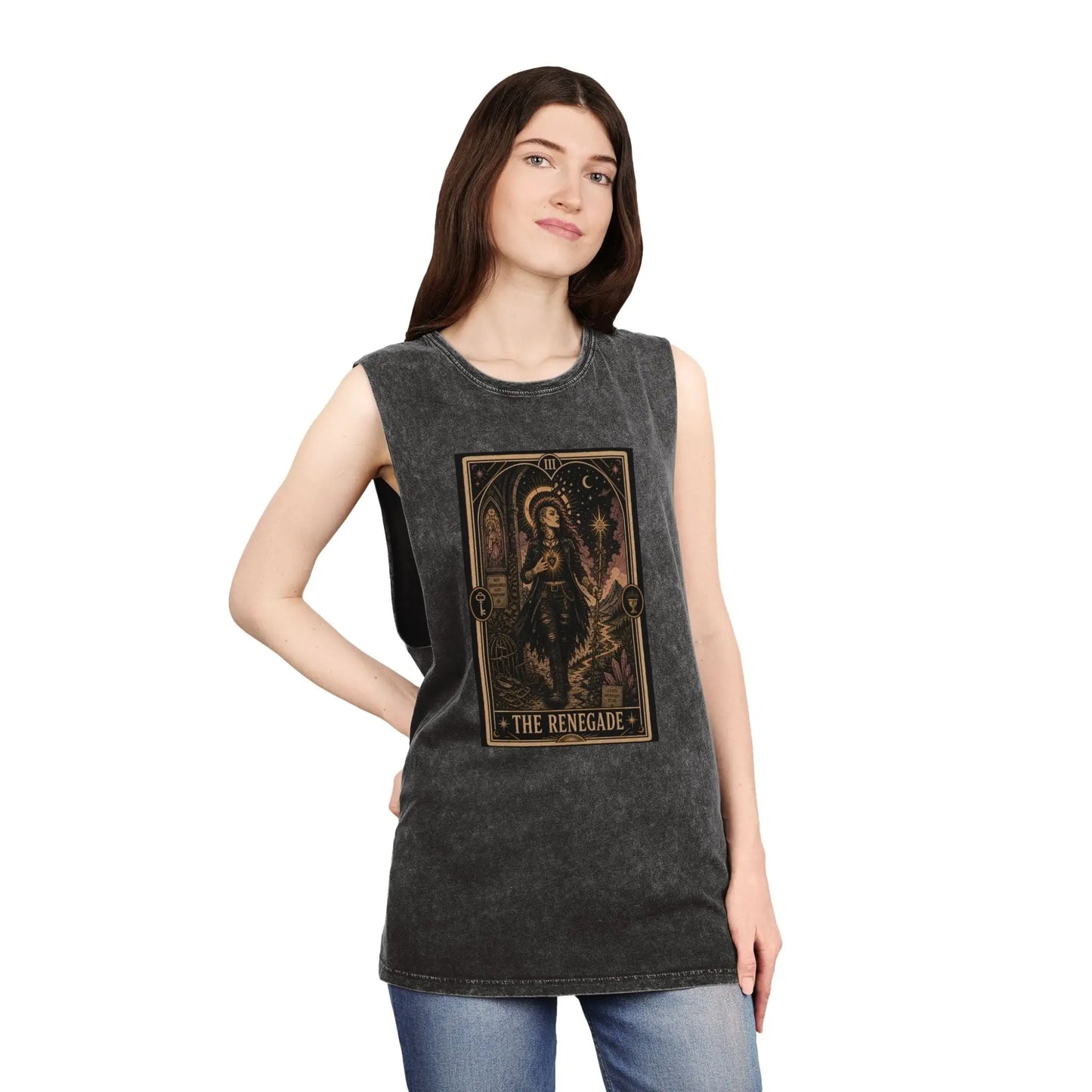 The Renegade Tarot Card: Ritual of Fearless Faith Stonewashed Tank Printify