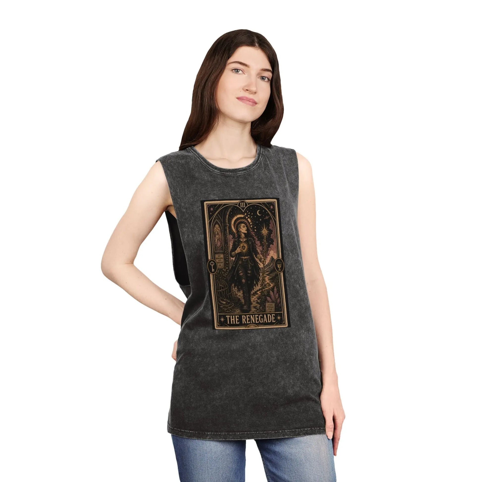 The Renegade Tarot Card: Ritual of Fearless Faith Stonewashed Tank Printify