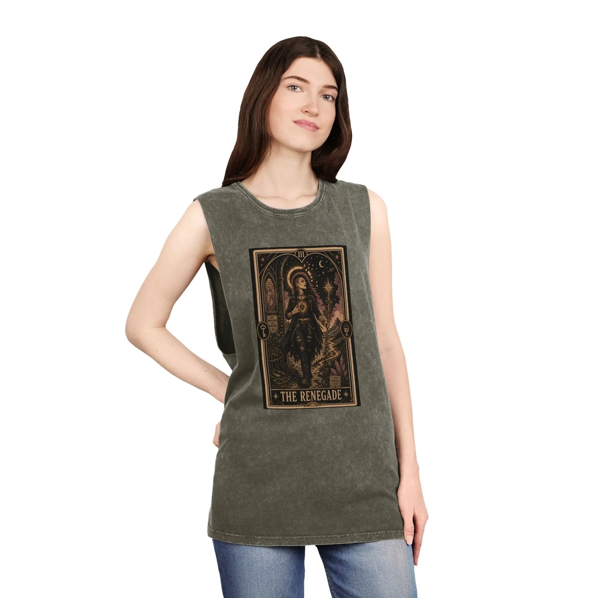 The Renegade Tarot Card: Ritual of Fearless Faith Stonewashed Tank Printify