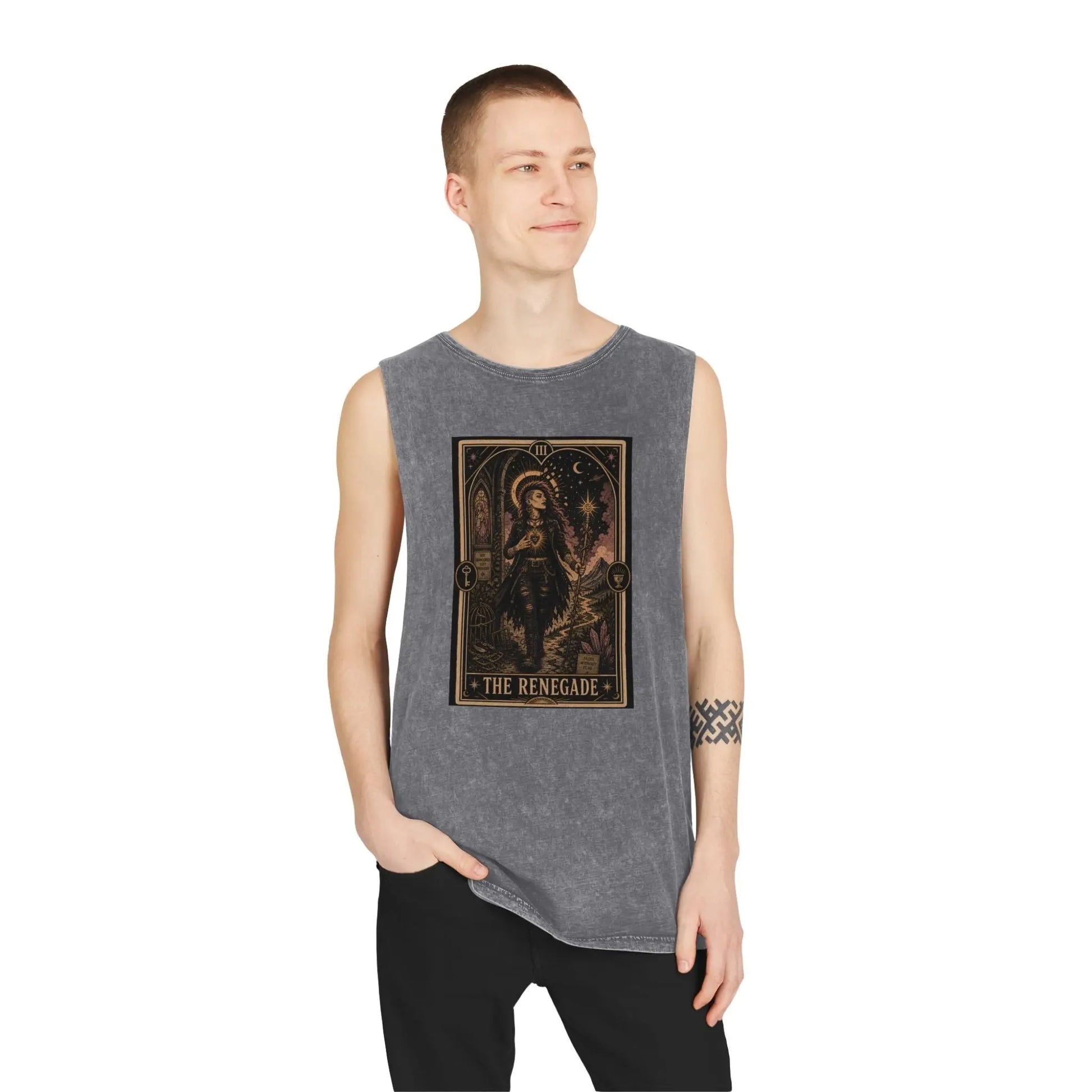 The Renegade Tarot Card: Ritual of Fearless Faith Stonewashed Tank Printify