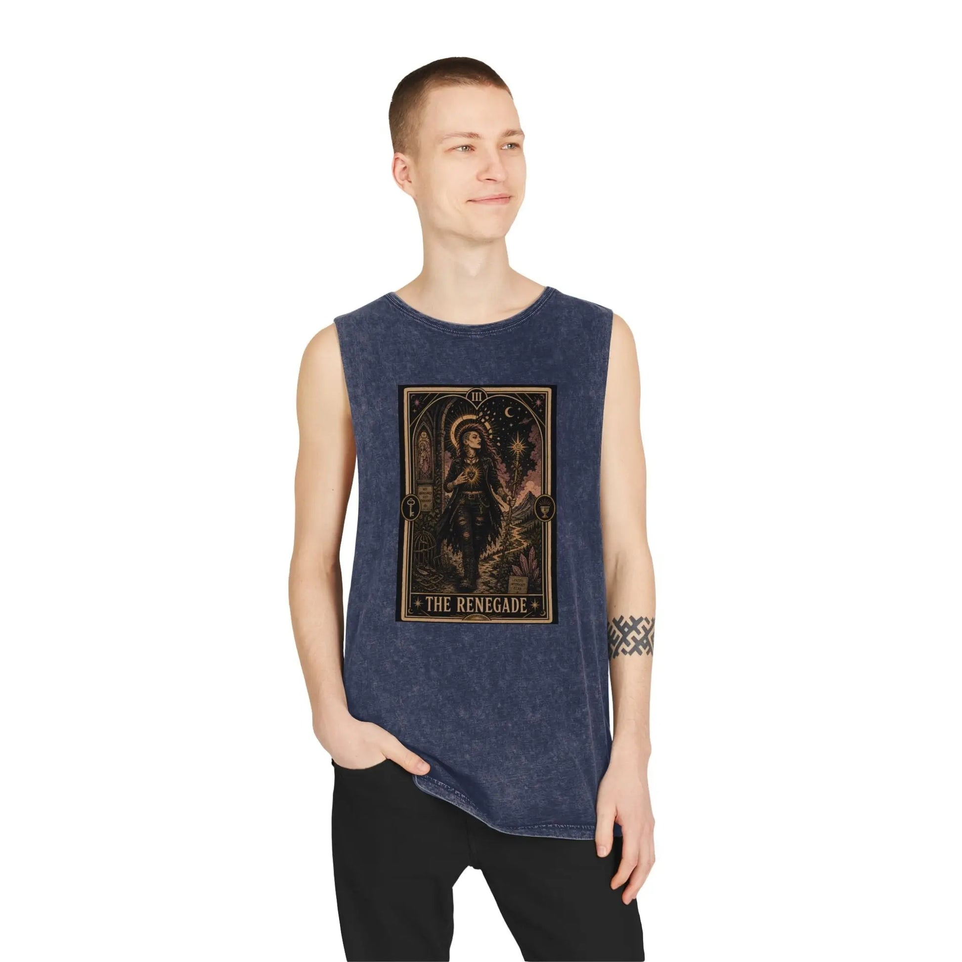 The Renegade Tarot Card: Ritual of Fearless Faith Stonewashed Tank Printify