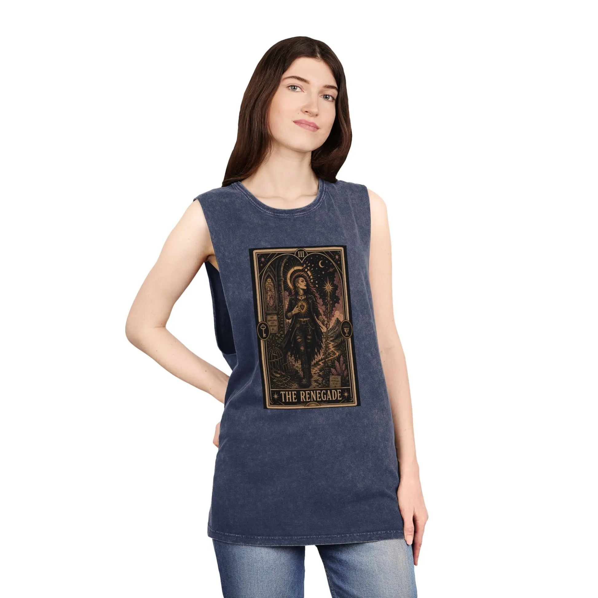 The Renegade Tarot Card: Ritual of Fearless Faith Stonewashed Tank Printify