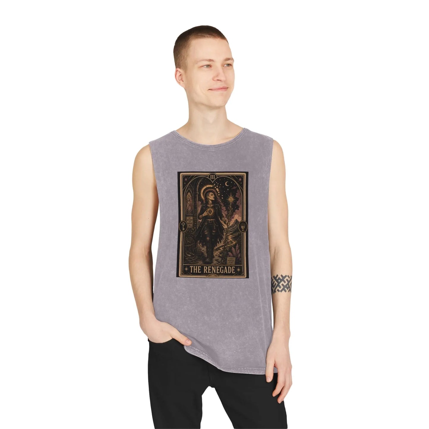 The Renegade Tarot Card: Ritual of Fearless Faith Stonewashed Tank Printify