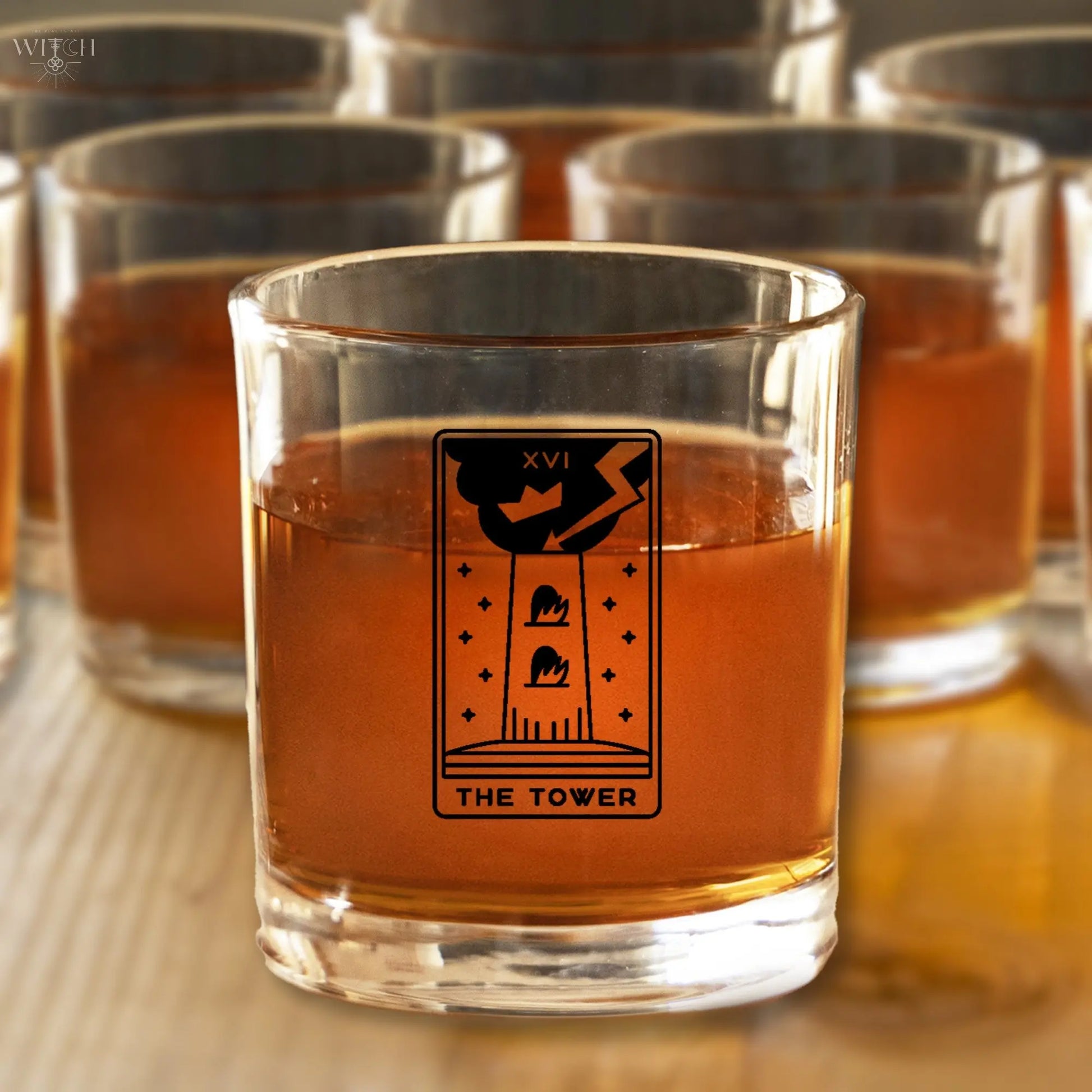 The Tower Tarot Card Etched Lowball Glass Quadra Marketplace