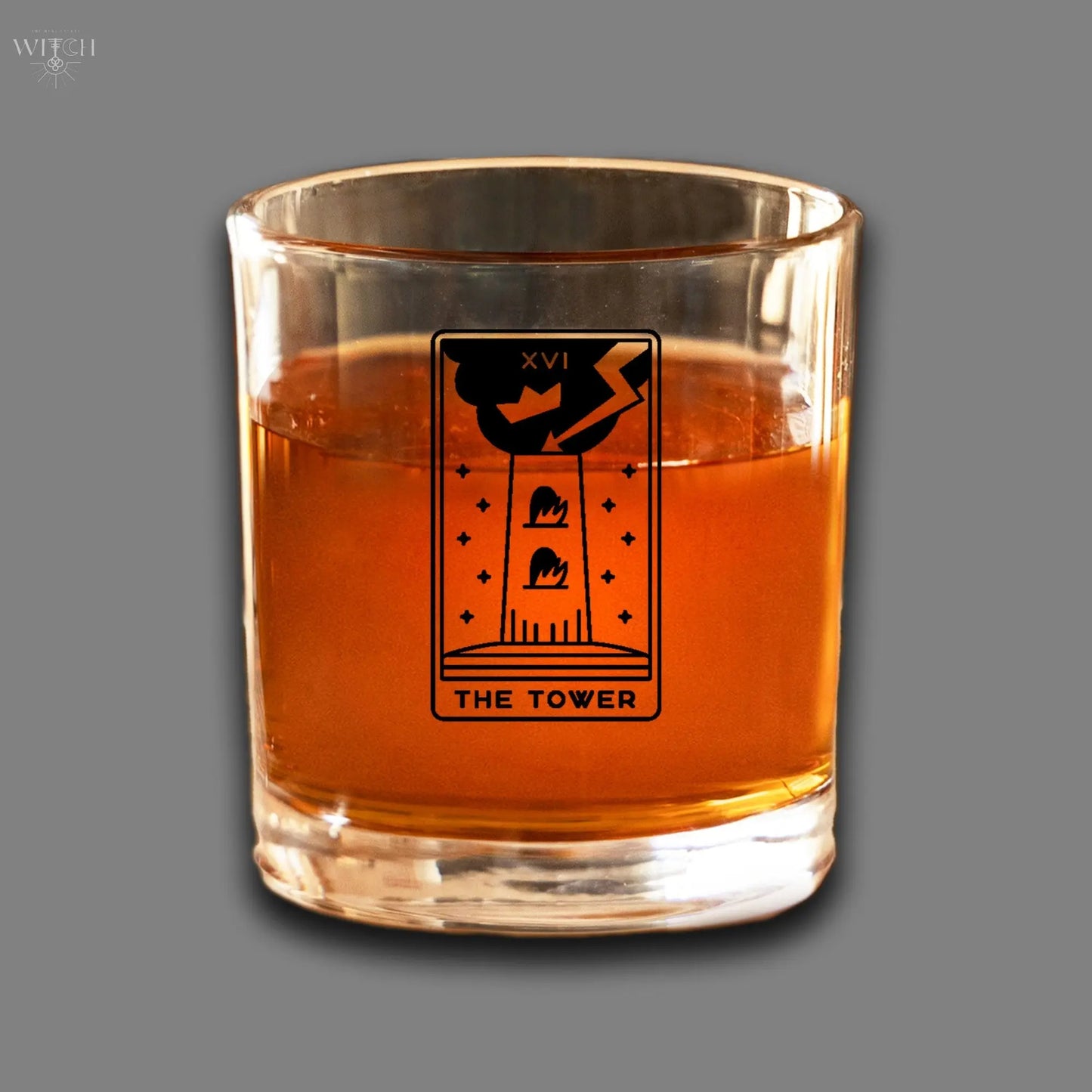 The Tower Tarot Card Etched Lowball Glass Quadra Marketplace