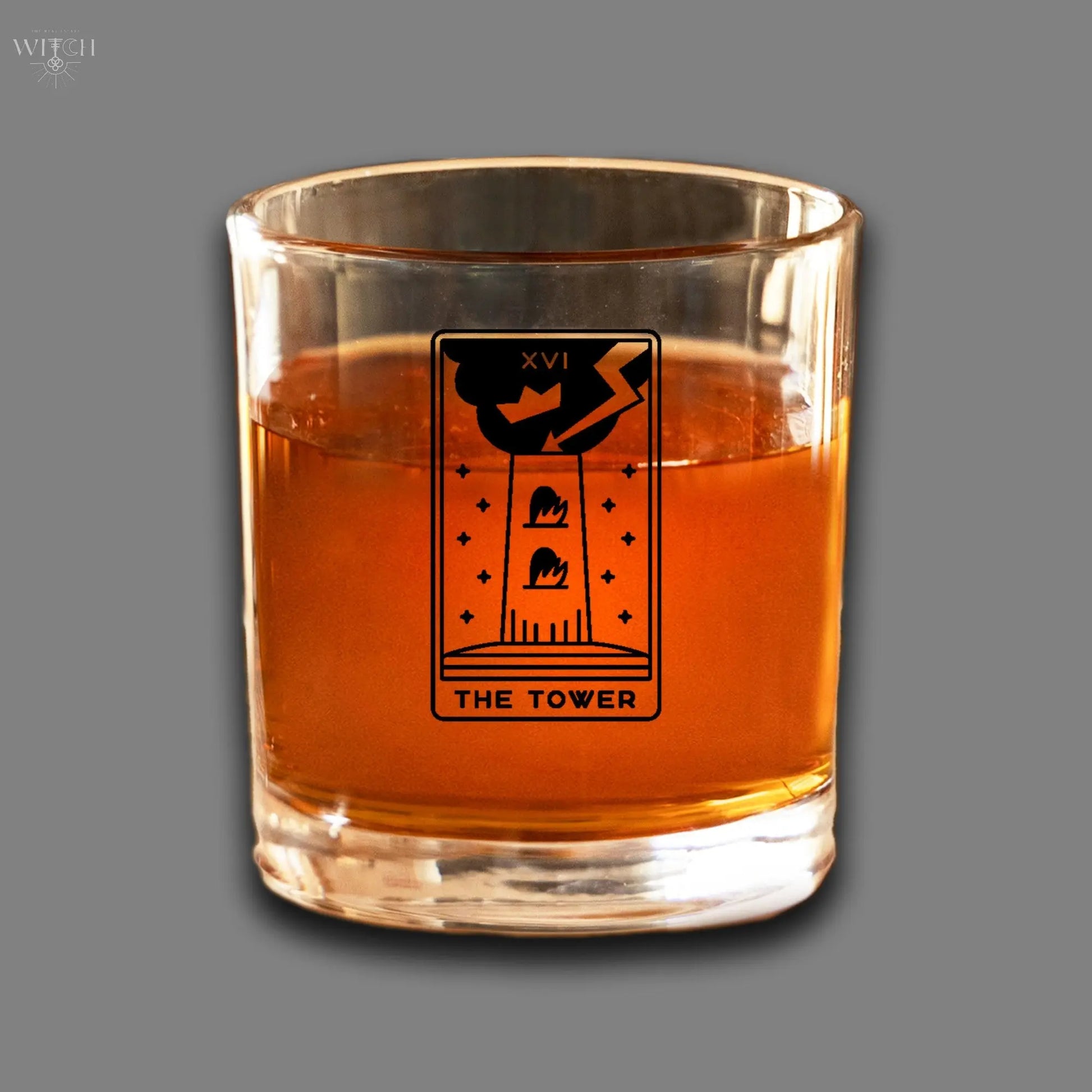 The Tower Tarot Card Etched Lowball Glass Quadra Marketplace