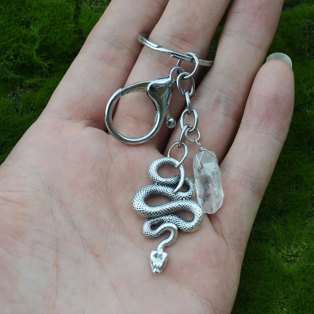 Snake Quartz Stone Keyring