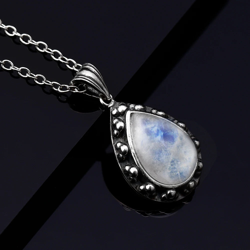 Sterling Silver Large Pear-Shaped Moonstone Pendant Necklace