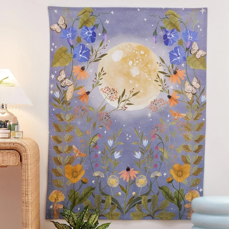 Psychedelic Moon Starry Tapestry