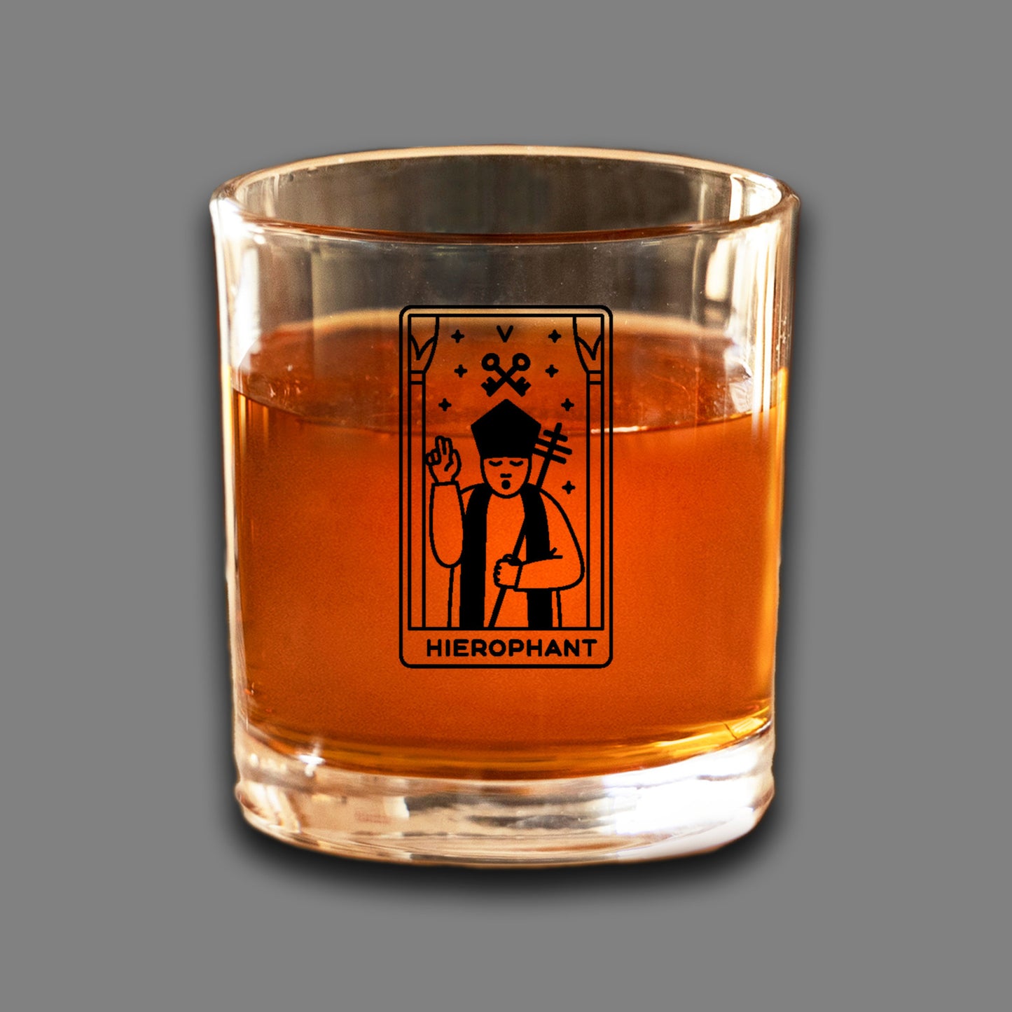 The Hierophant Tarot Card Etched Lowball Glass